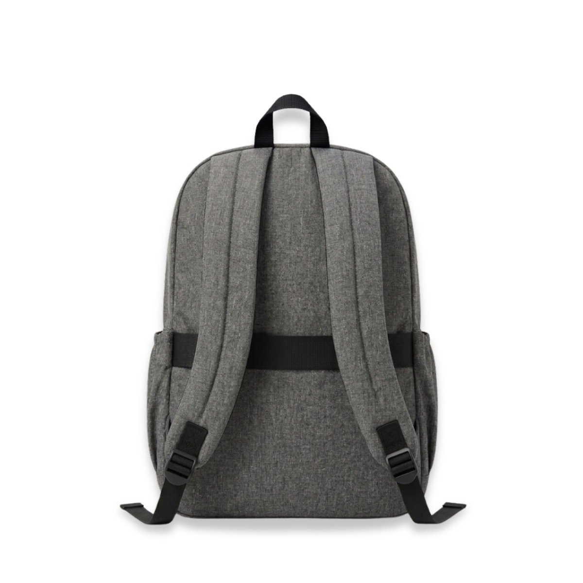Grey basic backpack back view with luggage strap