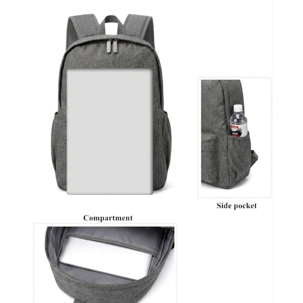Grey basic backpack inner view