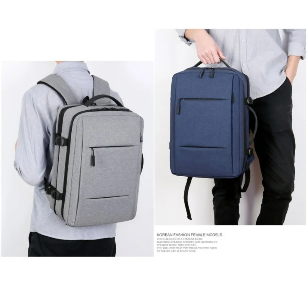 grey and blue travel laptop backpack