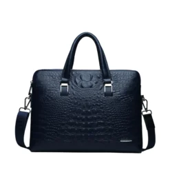 croc leather leather laptop bag for men blue
