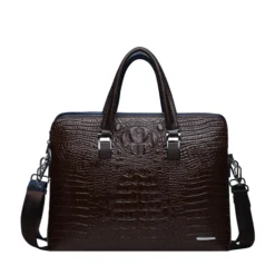 croc leather leather laptop bag for men brown