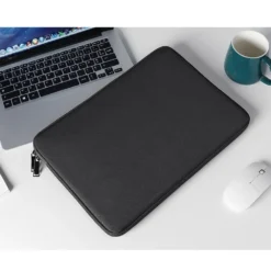 black laptop pouch lay