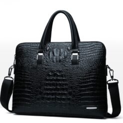 Leather Laptop Computer Bag | Croco Bag (Black)