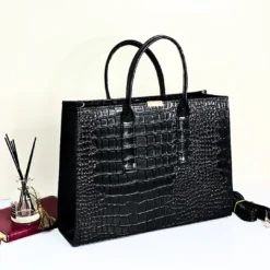 Black women leather laptop handbag