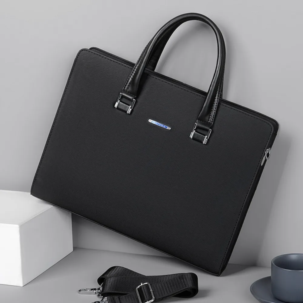 Black leather laptop bag for men